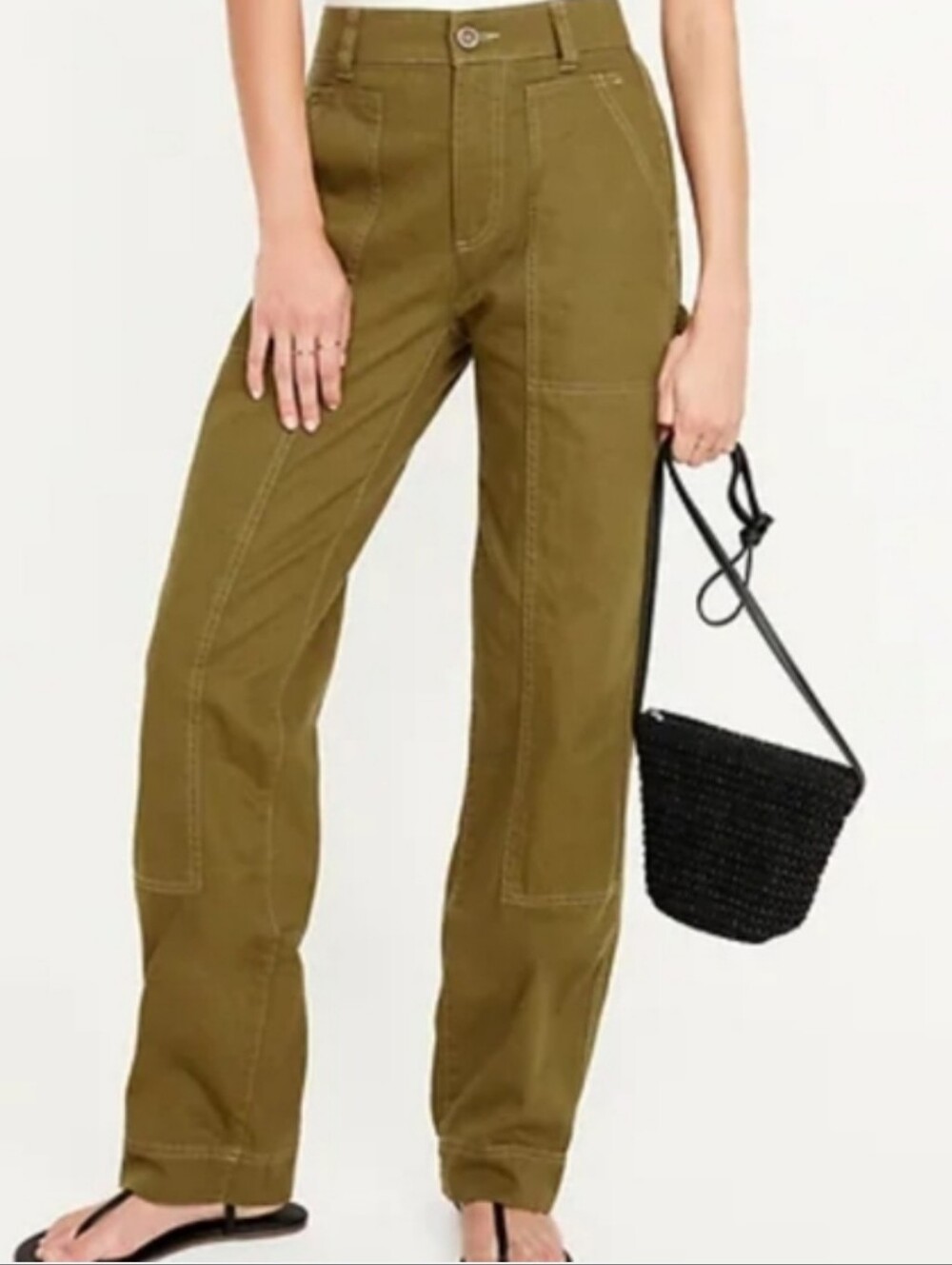 Old Navy High-Waisted Utility Cargo Pant Size 6 Satin Moss Green Straight Leg